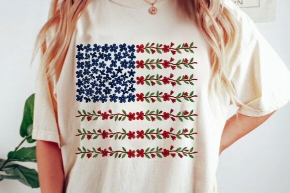 Patriotic Floral USA Flag Design PNG for Creative Projects