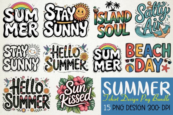 Summer T-Shirt Design PNG Bundle: Bring Sunny Vibes to Your Creations