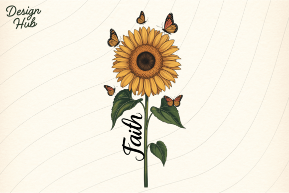 Sunflower with Butterflies PNG: A Botanical Design for Creatives